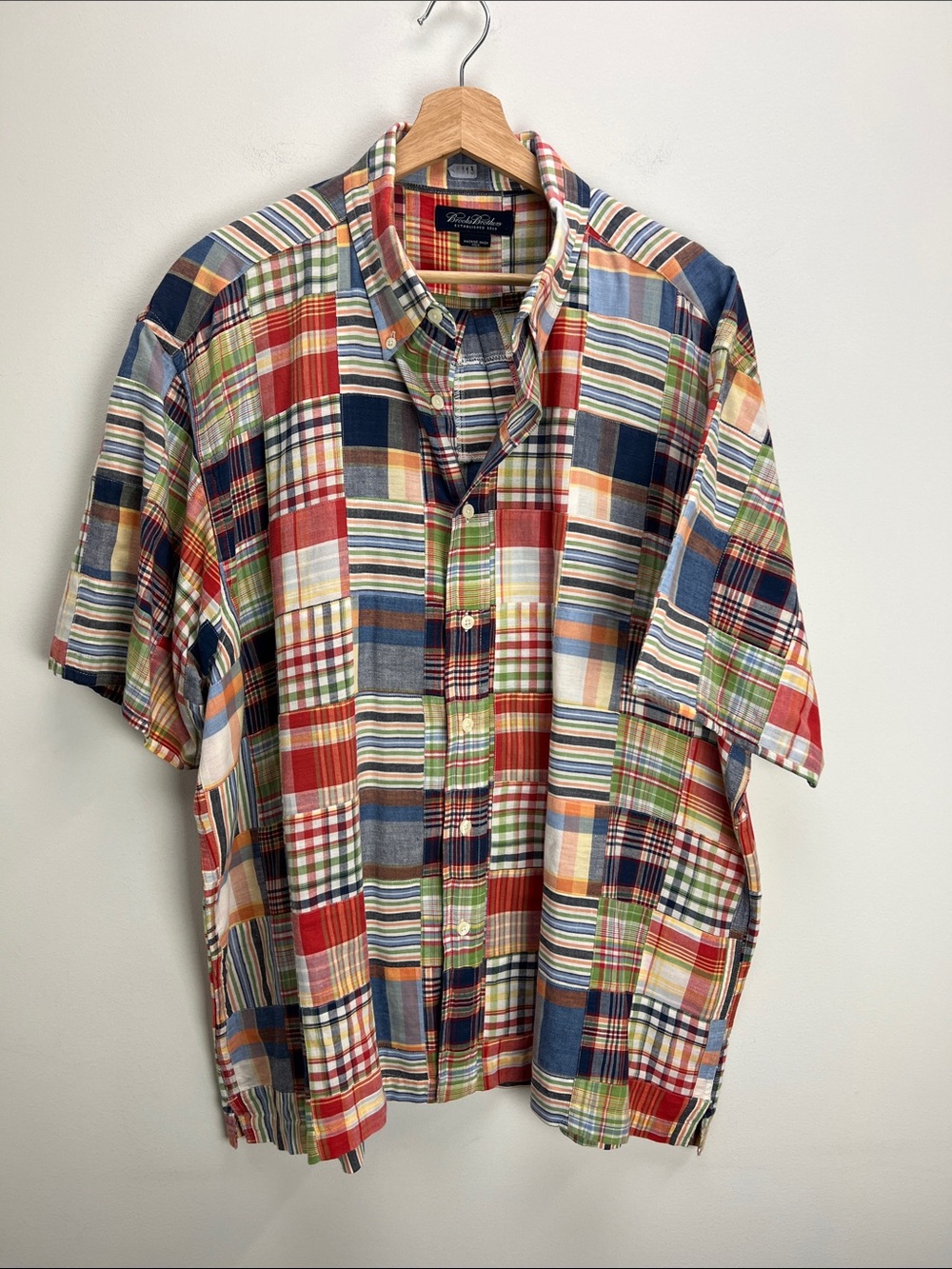 Brooks Brothers Madras Plaid Patchwork Button Down Shirt Mens XL Preppy Derby